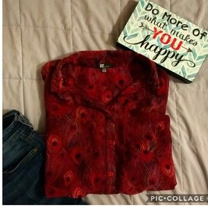 Kut from the Kloth red blouse peacock pattern L